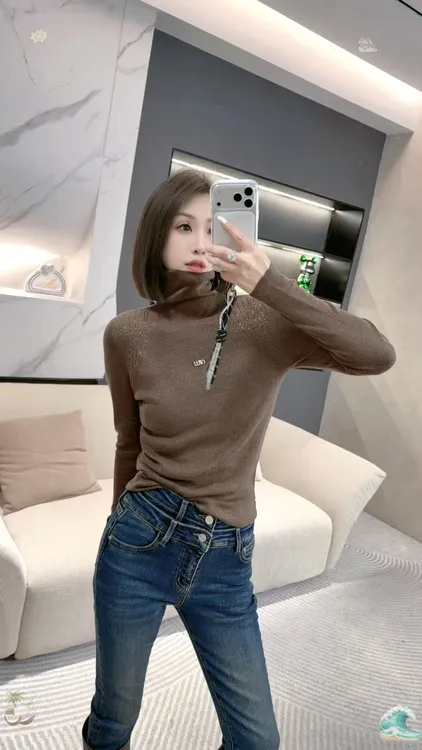 熙薇【七日陪伴】2025新款秋冬休闲百搭修身重工高领羊毛衫H6169