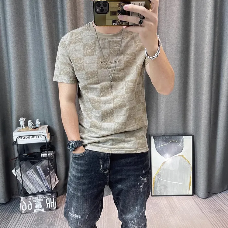 短袖t恤男夏季新款印花刺绣超薄面料半袖圆领潮流男装体恤衫