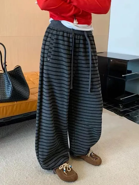 【加绒一裤两穿】秋冬慵懒风加绒加厚垂感休闲阔腿裤女弯刀裤