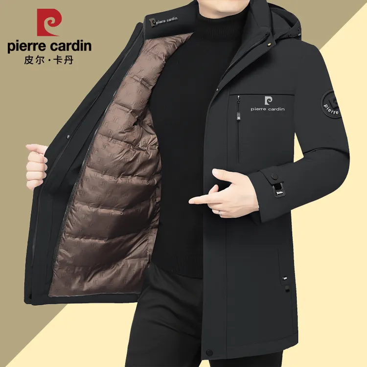 皮尔卡丹男士鹅绒羽绒服冬季保暖加厚中长款高档休闲脱卸内胆外套