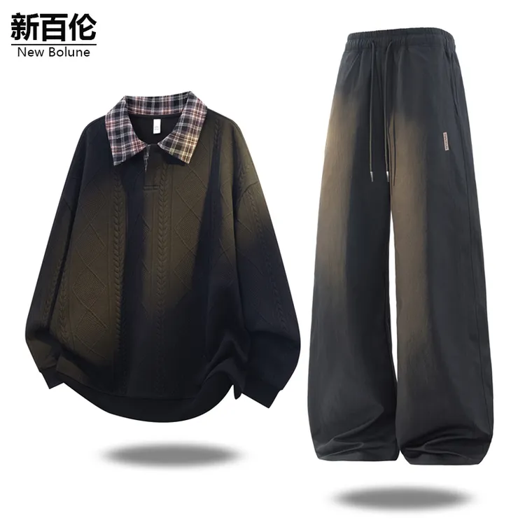 新百伦/NEW BOLUNE美式卫衣休闲裤两件装男秋冬新款日系百搭套装