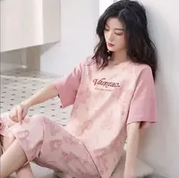 【三件套】短袖七分裤睡裙睡衣女纯棉女大码全棉家居服夏天薄款女士