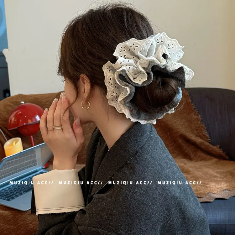木子秋超仙针织樱桃蕾丝大肠发圈高级感气质时尚温柔小众百搭发饰