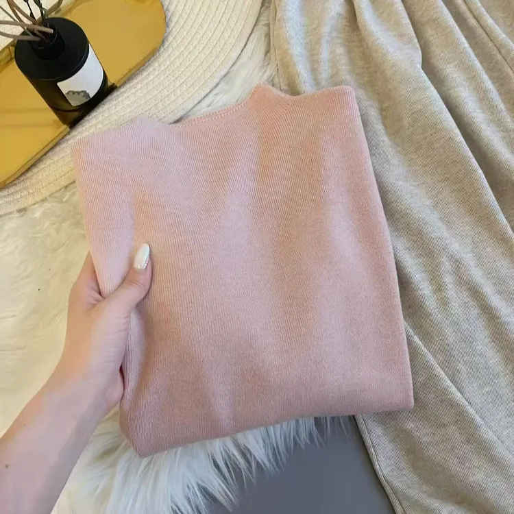奶fufu软糯针织长袖打底衫女冬季毛衣韩版简约上衣内搭