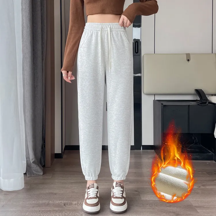 灰色运动裤女秋冬2025新款白色显瘦加绒休闲卫裤运动休闲裤秋冬裤