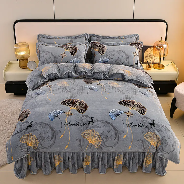 冬季加厚牛奶绒四件套新款双面绒加绒床上用品冬天保暖床裙款被套