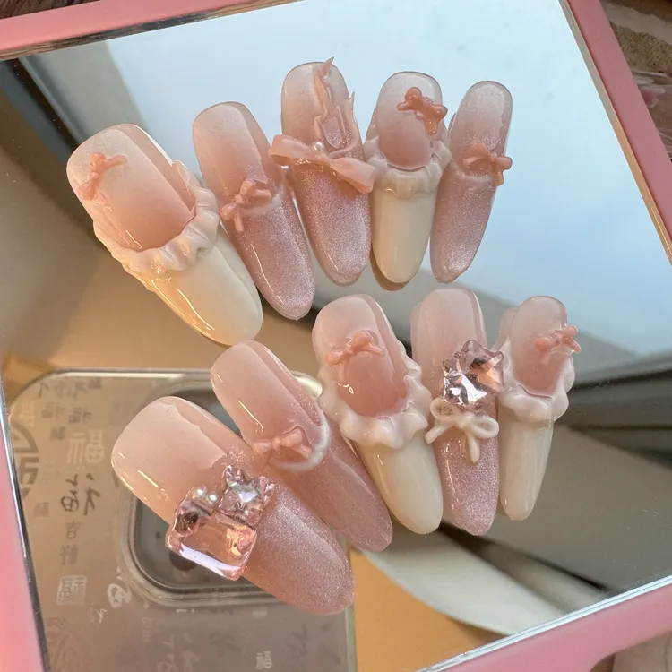 【初恋】纯手工法式猫眼捏捏磨具款蝴蝶结-定制款穿戴甲