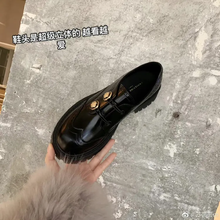 【牛皮版】米兰艺术~真皮雕花金扣厚底布洛克小皮鞋女乐福鞋