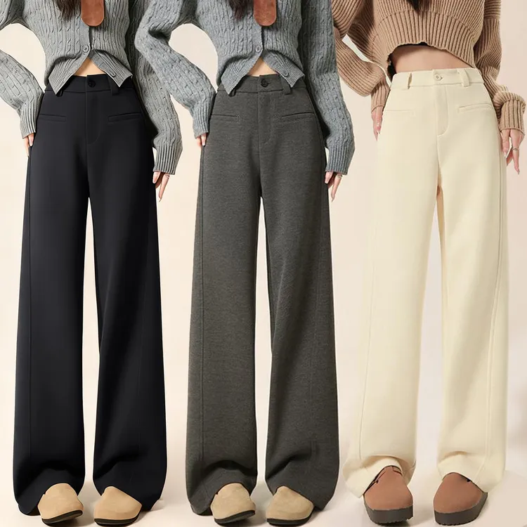 万人好评~【蚕丝生态羊毛】窄版阔腿裤秋冬加绒加厚高腰显瘦直筒裤
