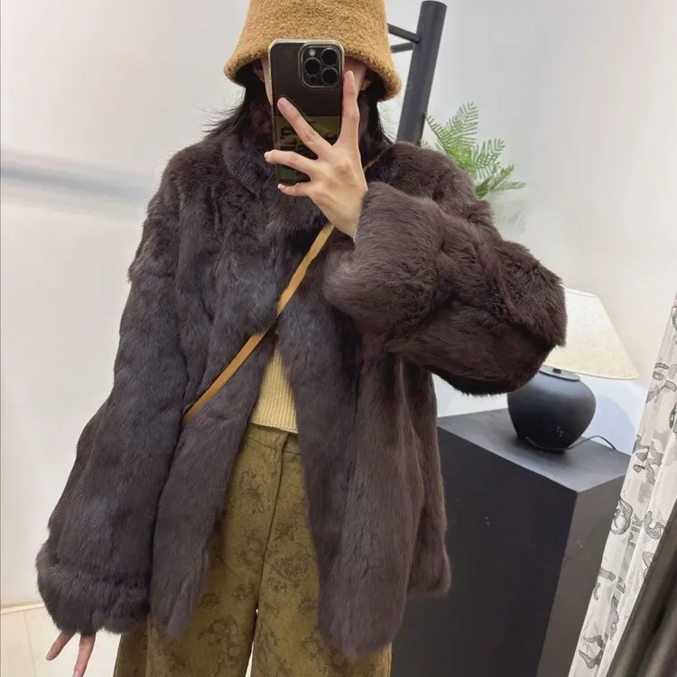 皮草外套真毛真兔毛时尚休闲宽松百搭皮毛一体冬季保暖女