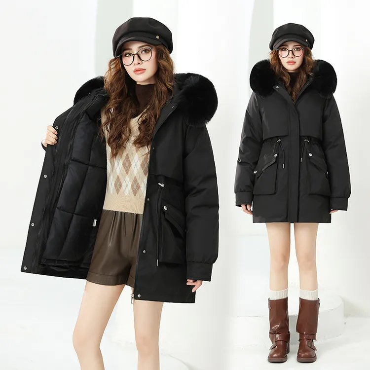 一衣三穿2025新款派克服棉服中长款加厚冬季棉衣女可拆卸收腰外套