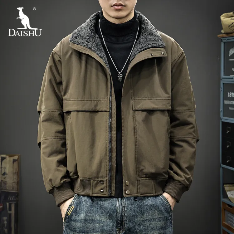 Dai Shu/袋鼠美式复古羊羔绒夹克男冬季户外休闲加绒工装保暖外套