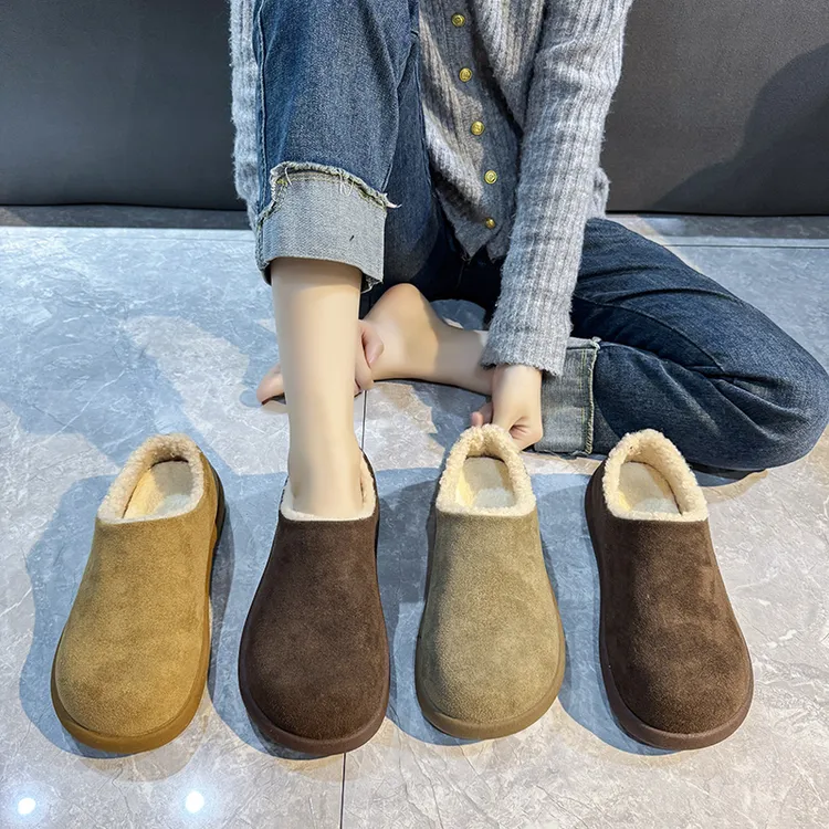 2025秋冬新款磨砂皮百搭韩版包头拖女圆头勃肯小土豆