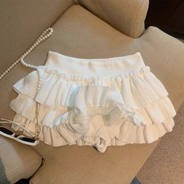 白色甜美蓬蓬蛋糕短裙女夏季新款小个子百搭防走光A字半身裙裤子