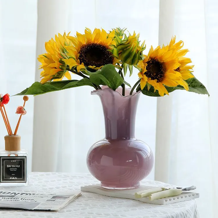 法式中古玻璃花瓶轻奢高级感插鲜花器简约桌面摆件居家装饰品小众