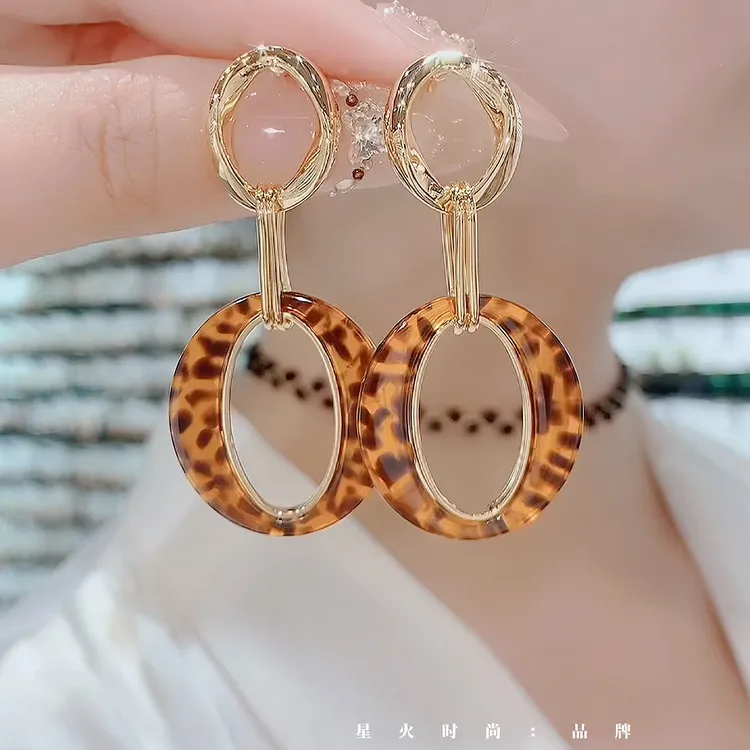 铜合金亚克力耳饰 723-秋冬爆款豹纹时尚洋气时装复古典雅耳环