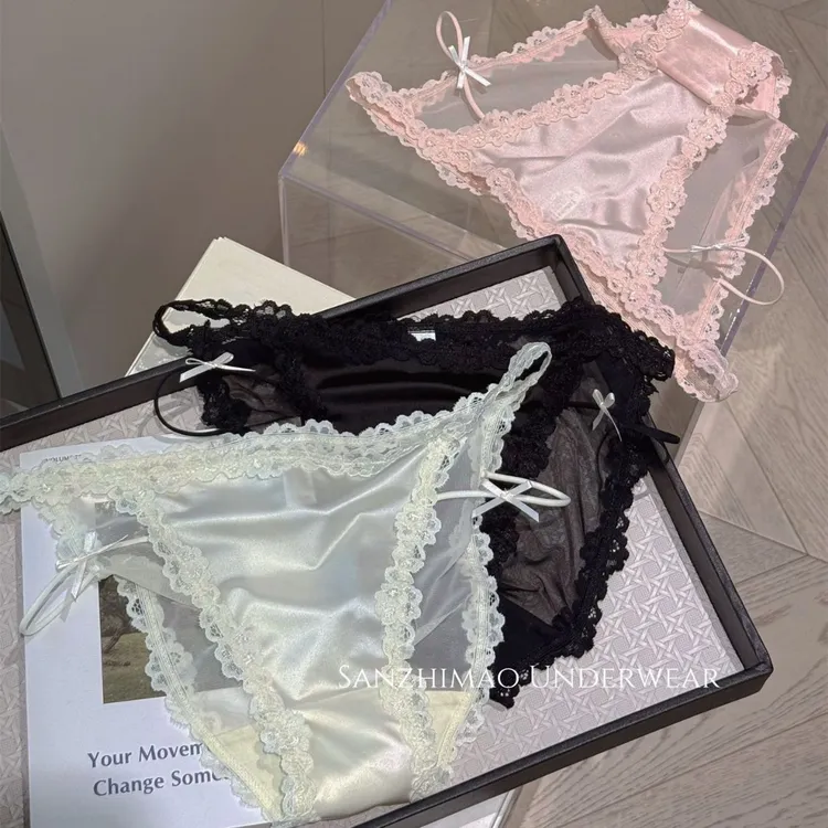 法式浪漫~恋爱气息纯欲女内裤品质缎面自带腿环蝴蝶结纯欲三角裤