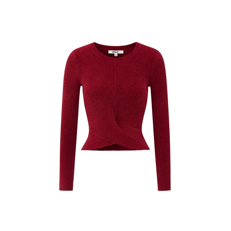 ONLY长袖常规毛针织衫交叉下摆针织衫针织衫时尚百搭|126124019