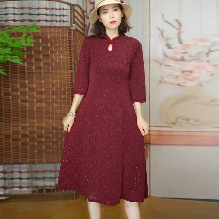 189 新中式改良旗袍春秋季女装连衣裙显瘦复古中国风印花旗袍裙