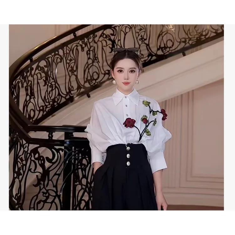 芙娜妮【玫瑰炽心】衬衫女2025新款爆款洋气百搭衬衣上衣F2530215A