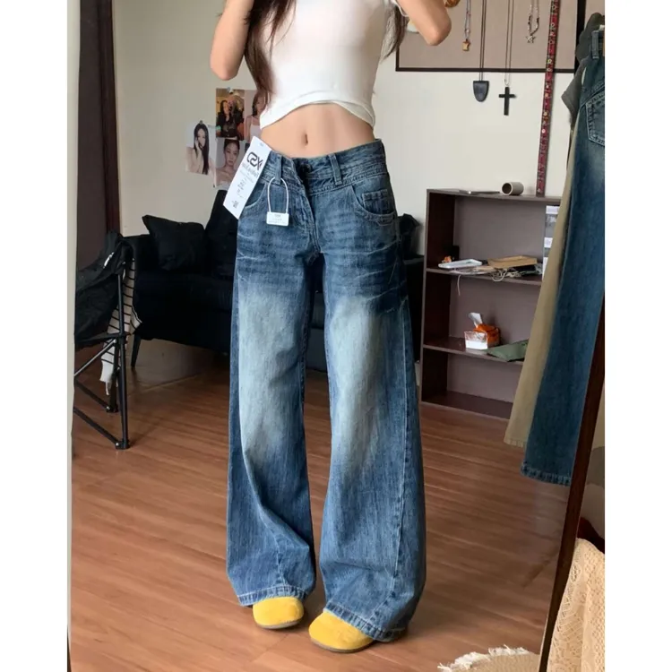 复古美式百搭慵懒喇叭牛仔裤女2025秋季新款显瘦垂坠感微喇拖地裤