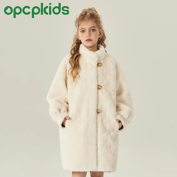 OPCP仿水貂外套2025秋冬新款女童仿水貂毛保暖大衣中长款OP25001