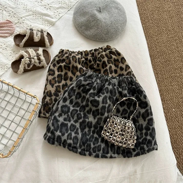 2025冬季新品童裙儿童豹纹半身棉裙女童宝宝夹棉洋气松紧腰裙子