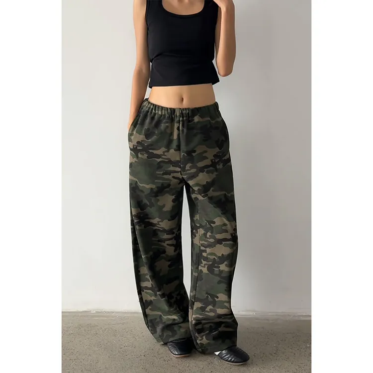 秋季新款弯刀迷彩裤男女百搭宽松显瘦休闲阔腿裤