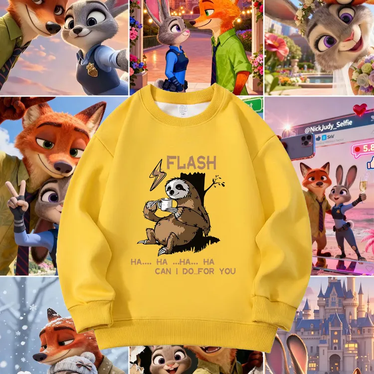 新款童装加绒卫衣树懒闪电Flash同款服圆领男女中小儿童长袖上衣