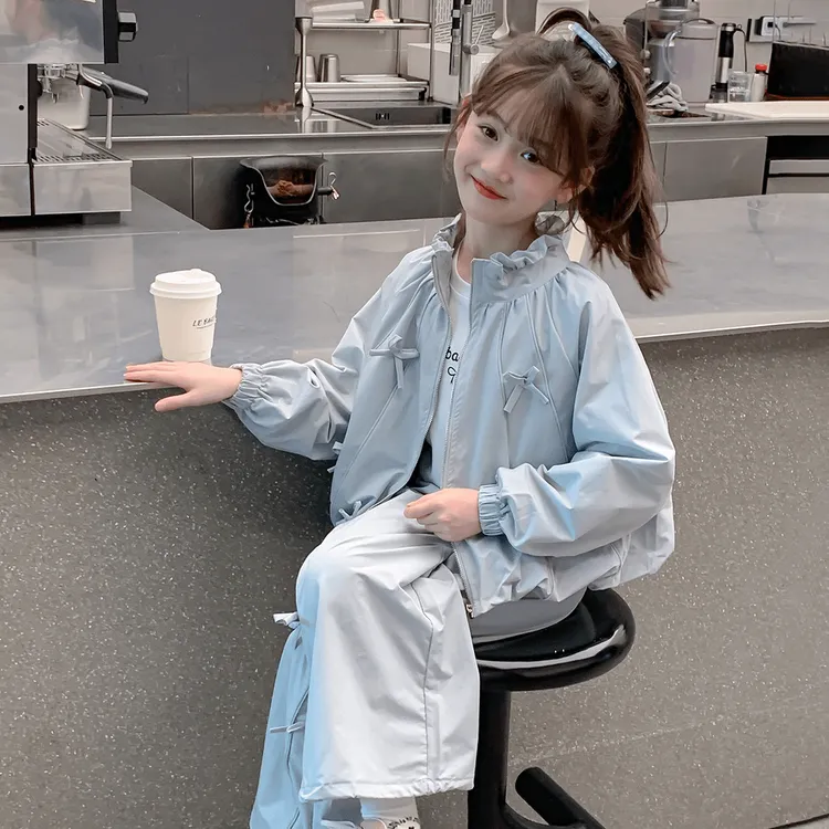 女童秋装套装2025新款洋气女孩儿童春秋冲锋衣外套运动秋季两件套