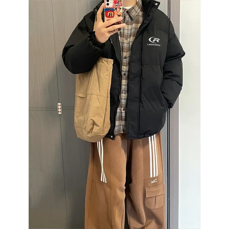 美式潮牌字母印花立领棉服男冬季宽松外套百搭情侣款保暖面包服女