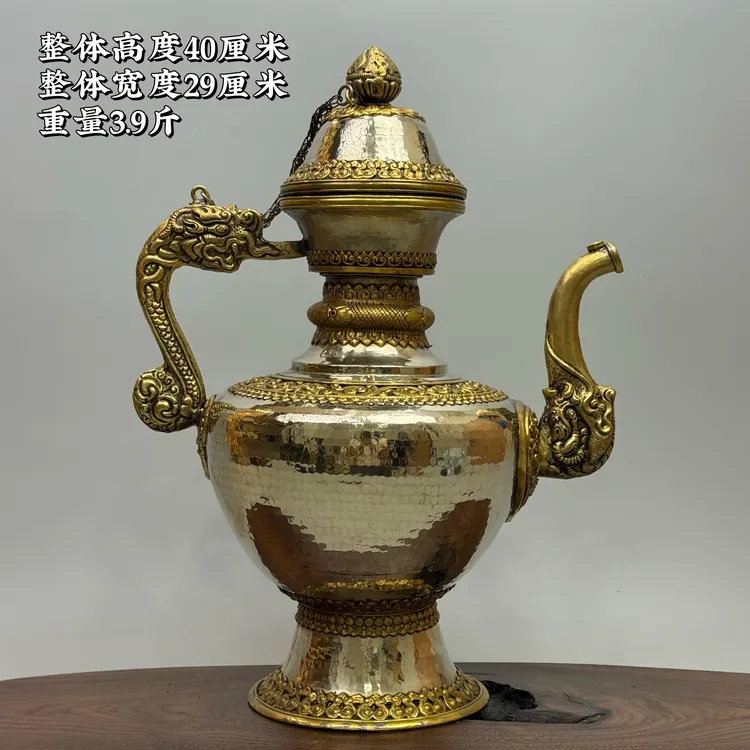 【尼泊尔纯手工新款白铜龙把茶壶摆件】纯铜材质民族风家居摆件壶