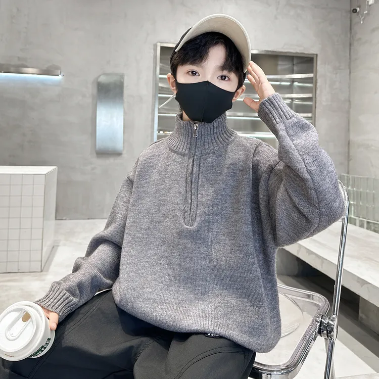 儿童冬季半高领毛衣中大童厚款保暖内搭男童纯色针织衫小男孩冬装