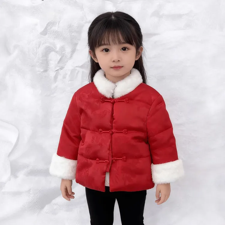 拜年女童国风棉服2025新中式秋冬季新款儿童加厚棉衣喜庆外套