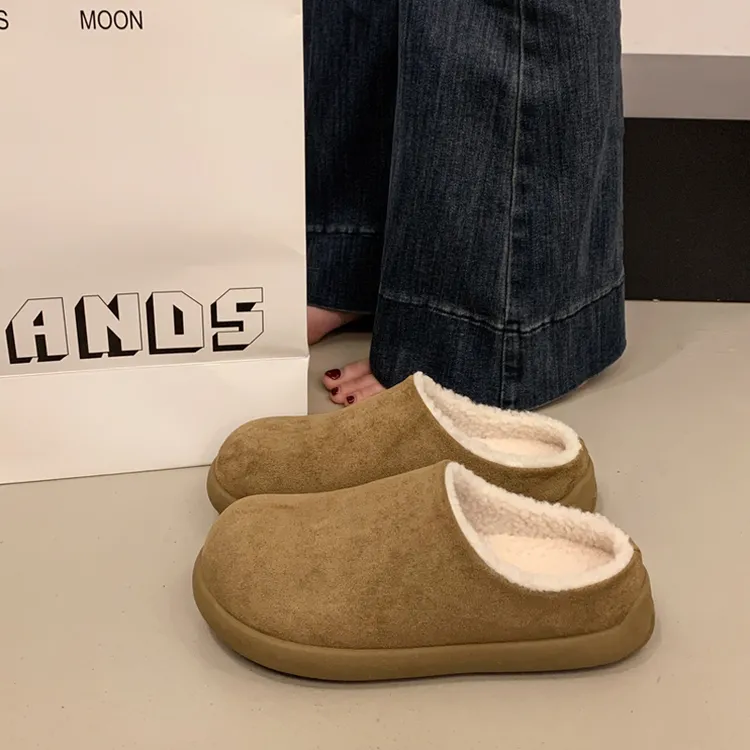 土豆勃肯鞋女2025新款秋冬季一脚蹬包头半拖鞋外穿加绒毛毛棉拖鞋