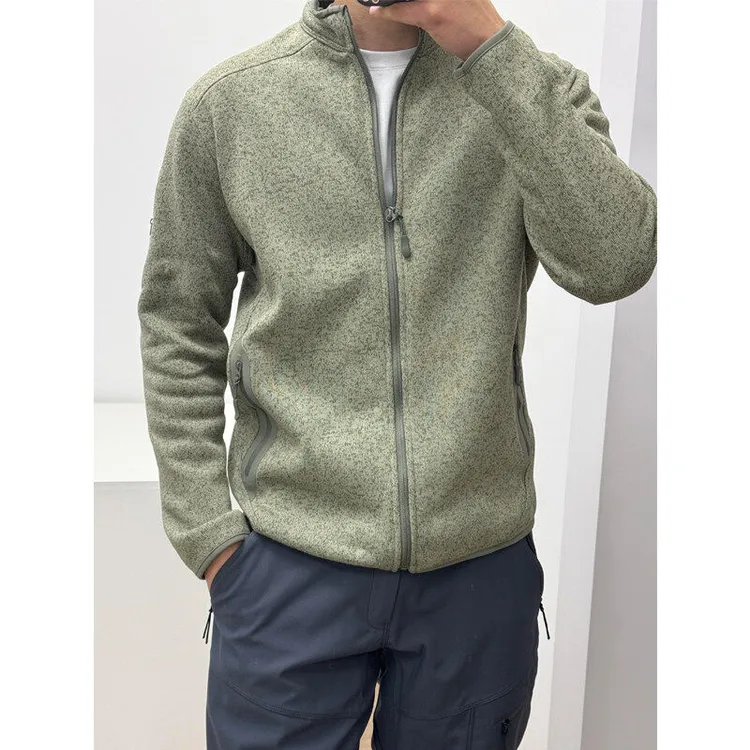 灰绿色抓绒衣外套男穿搭拉链立领开衫户外痞帅慵懒男生衣服高级感