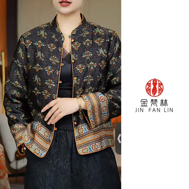 【纹启盈庭】加棉新中式国风香云纱冰裂纹提花立领民族老钱风