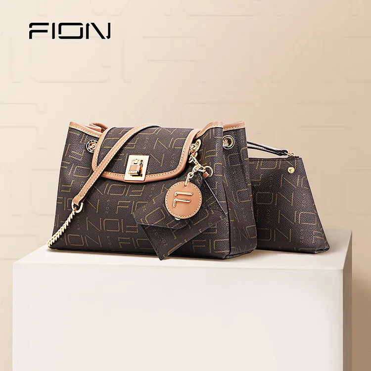 FION/菲安妮奥莱经典印花锁扣子母包女士单肩包斜挎包FAAFIFS256