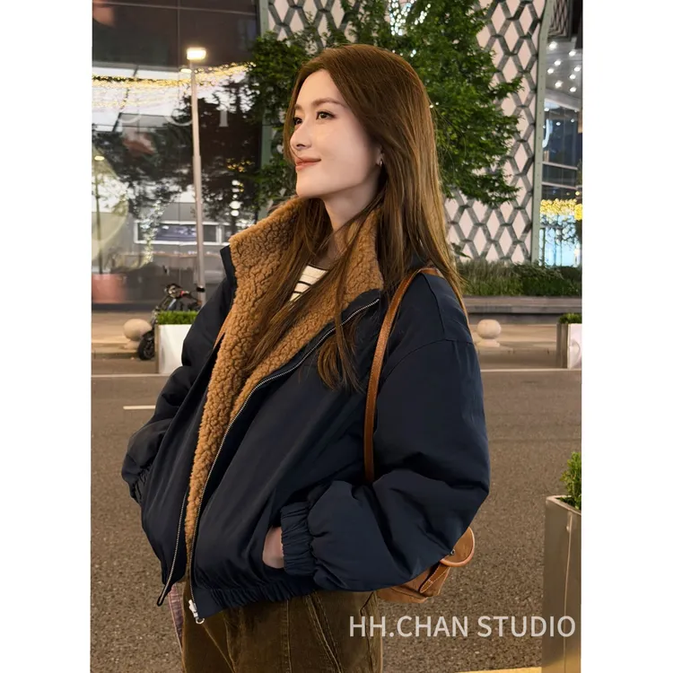 HH.CHAN“率性羊羔”100%绵羊羔毛派克百搭款式显瘦外套HH53J39050