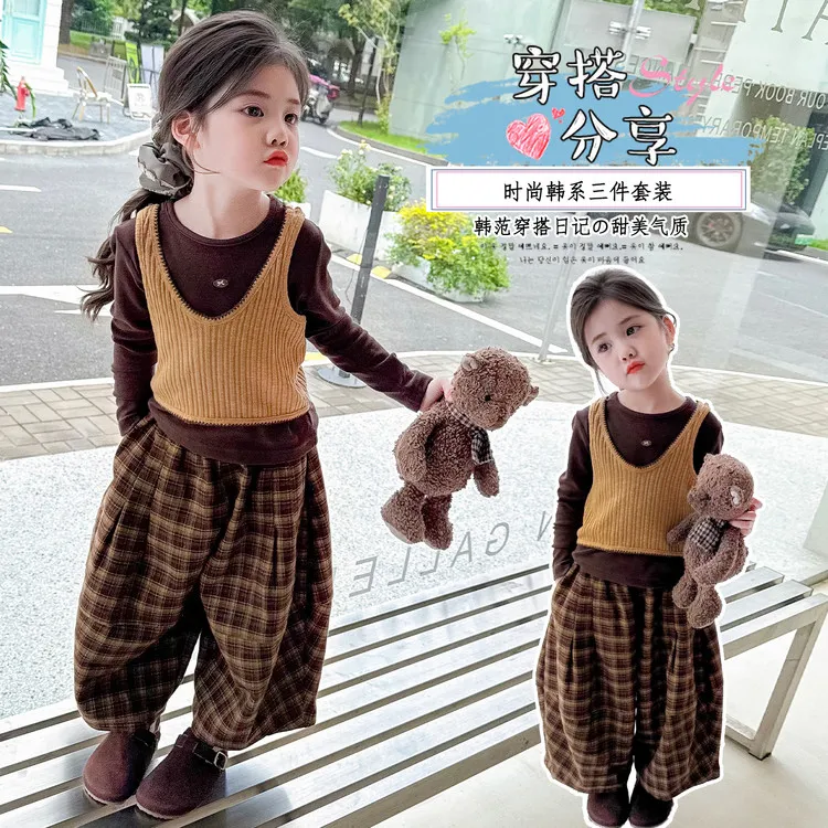 套头女格子休闲风常规春秋套装小童时髦小姨风儿童宝宝秋季洋气