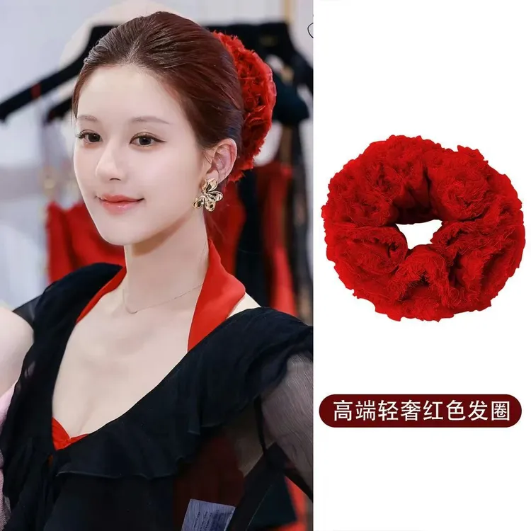 赵露思戴火～炸街正宫红芭蕾风大肠发圈本命年复古盘发丸子头绳女