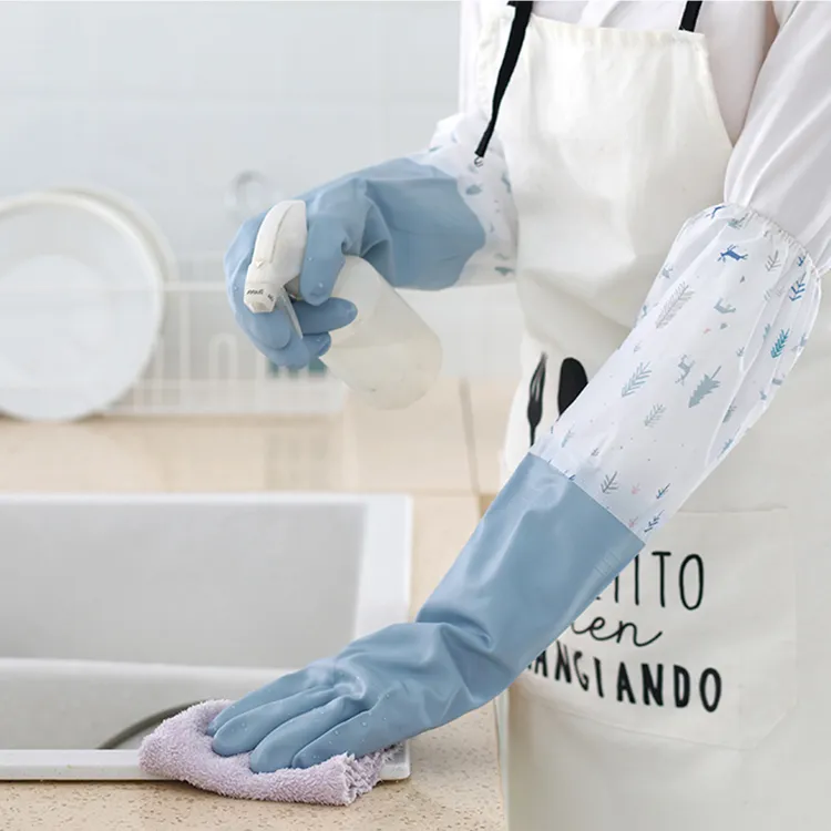 长袖家务手套加绒洗碗厨房洗衣服加厚洗菜防湿袖耐用型保暖搞卫生