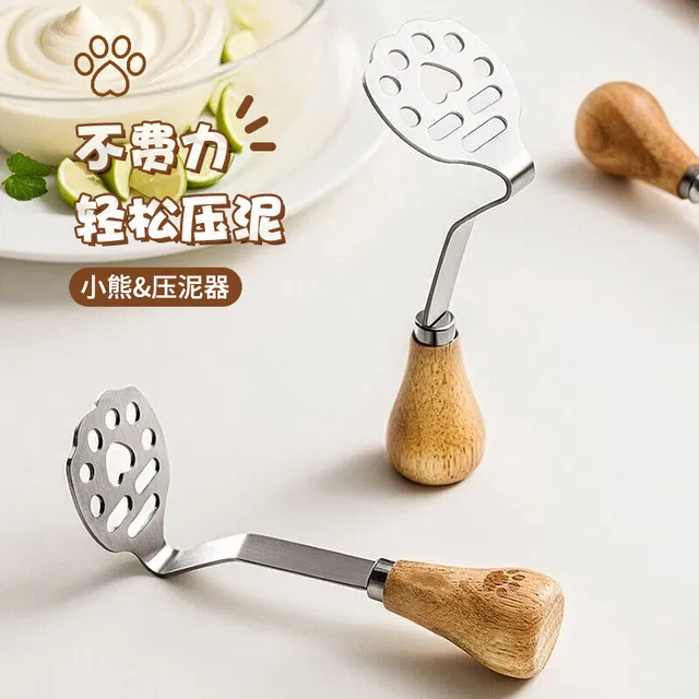 不锈钢压泥器家用辅食器耐用木柄可立式碾压芋泥耐腐蚀捣碎器日式