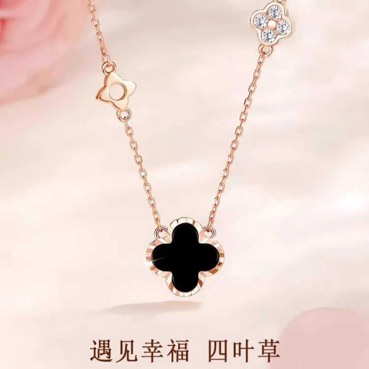 坠链均足银 999纯银心愿四叶草项链女款轻奢锁骨链生日礼物情人节