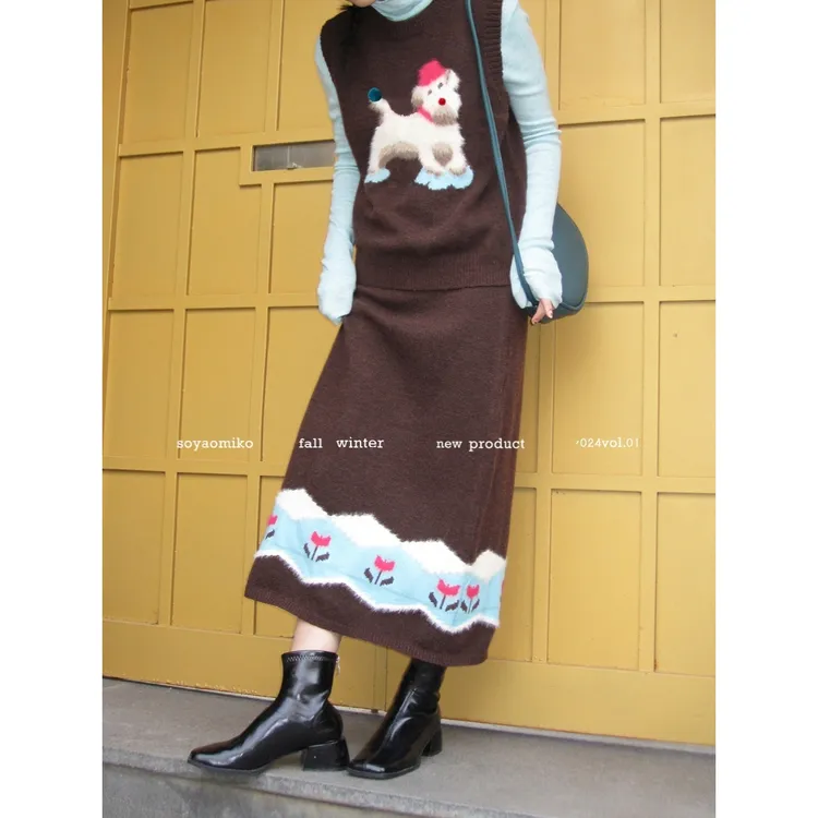 2025新款复古毛毛马甲半裙时尚针织套装女秋冬新款软糯提花两件套