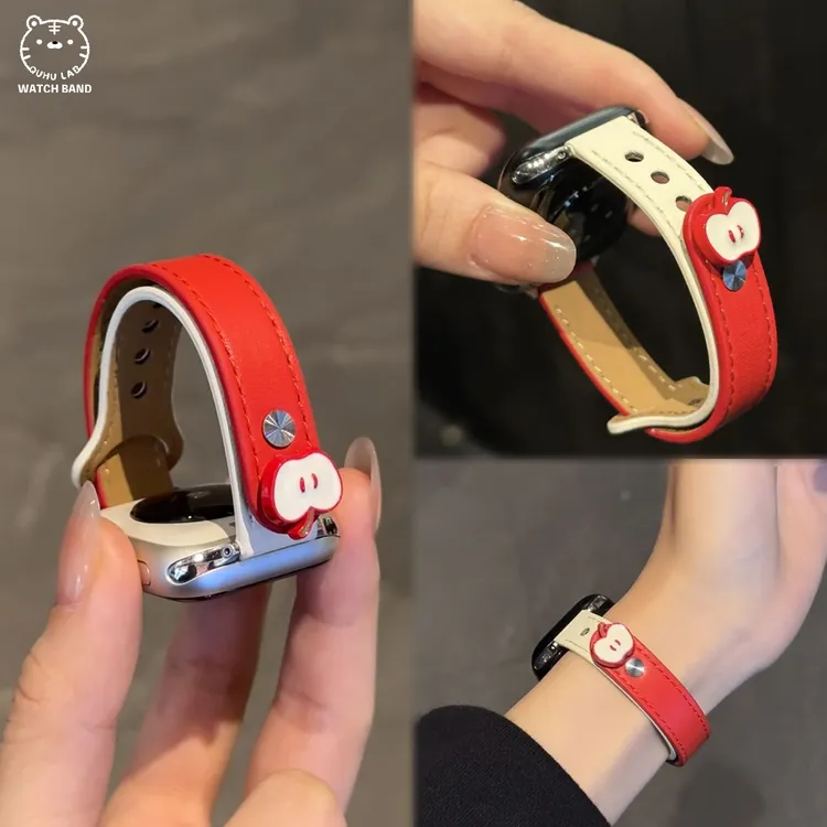 适用AppleWatchS11Ultra表带苹果s10手表带9876543se真皮质运动女