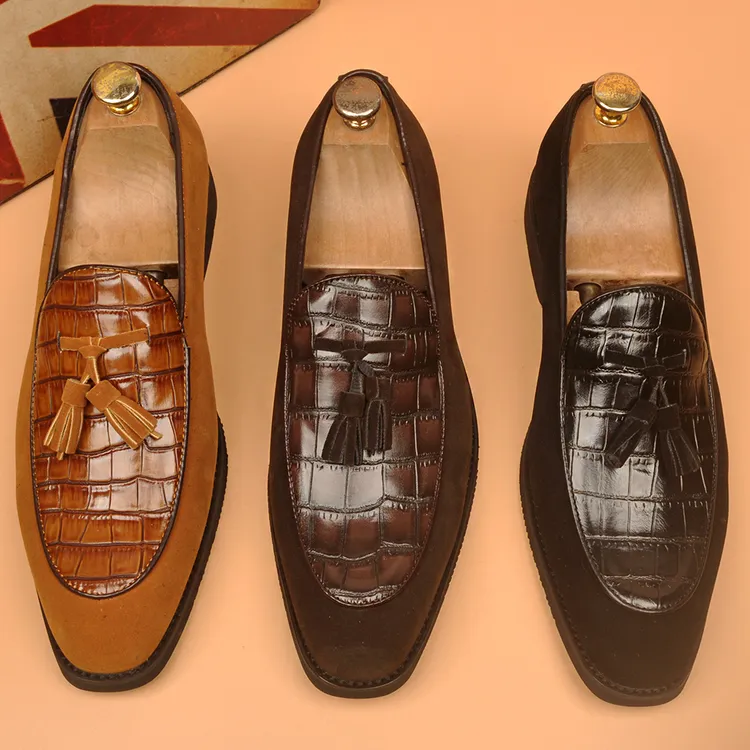 青春潮流男士尖头内增高商务正装皮鞋韩版潮流发型师流苏懒人鞋子