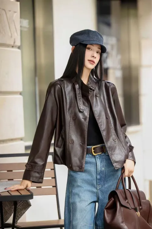 立领短款秋季女款2025春秋港风皮衣时尚短外套韩版立领潮气质上衣