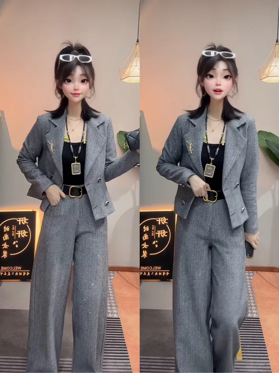 8360轻熟风时尚套装西装女装显瘦百搭休闲炸街秋季阔腿裤两件套
