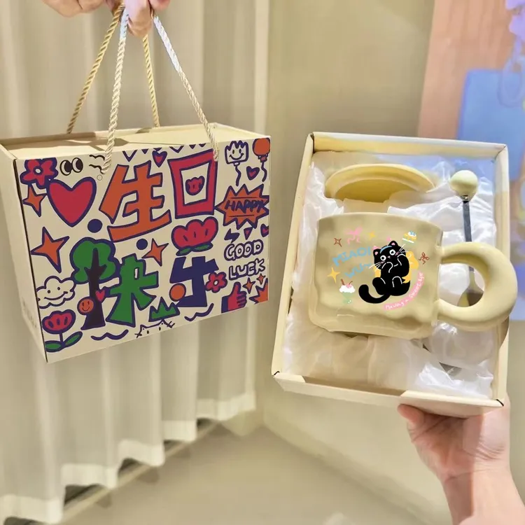 可爱猫猫杯子女生生日礼物送闺蜜马克杯办公室陶瓷水杯伴手礼yw